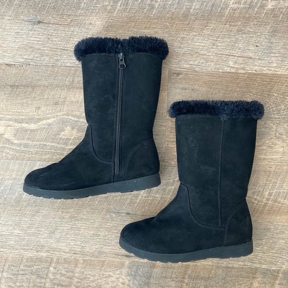 Cat & Jack | Structured Tall Black Faux Suede & Fur Winter Boots